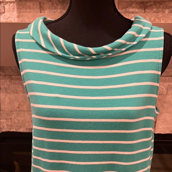 Talbots Green and White Sheath Dress Sleeveless Cowl Neck Midi size Large - Picture 2 of 10